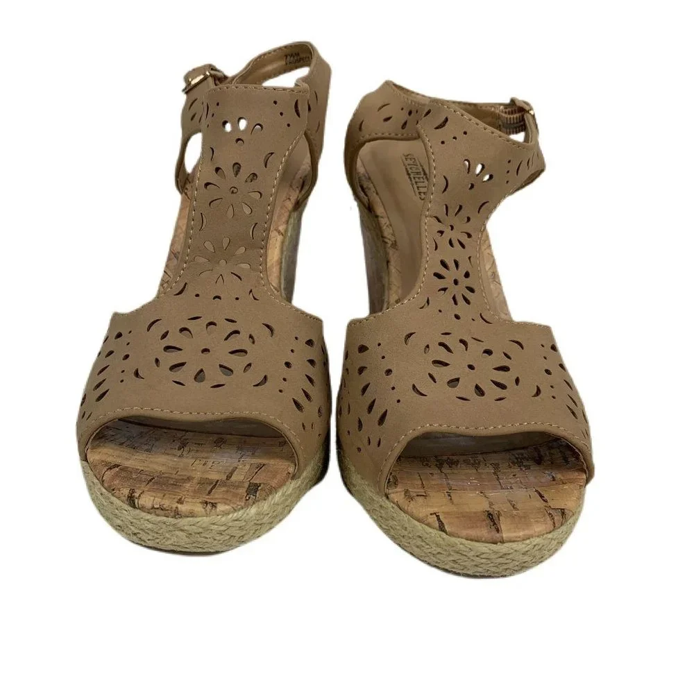 Seychelles Tan Floral Cutout Cork‎ Wedges Sandals